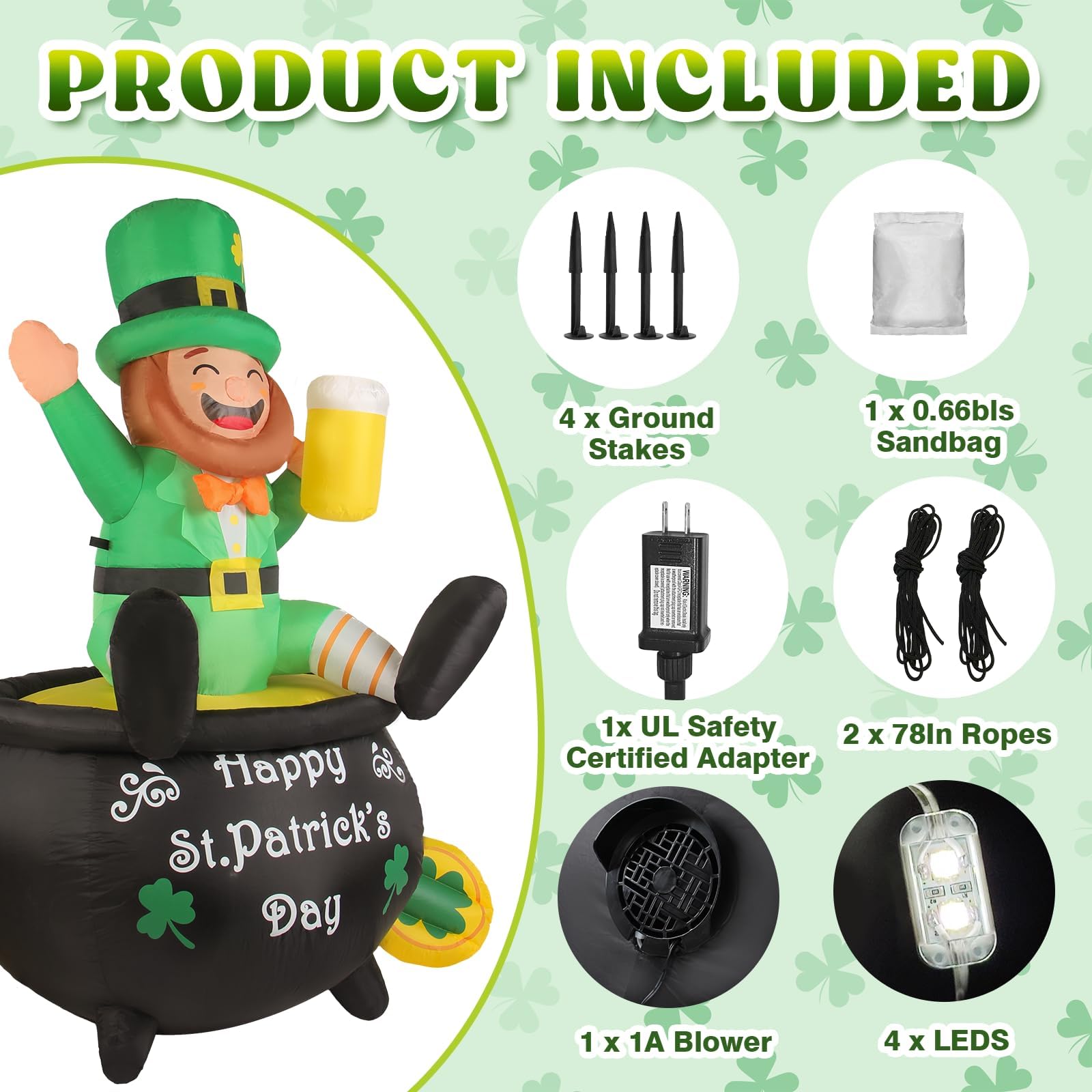 Opemon beer mug leprechaun inflatable suitable for garden celebrations