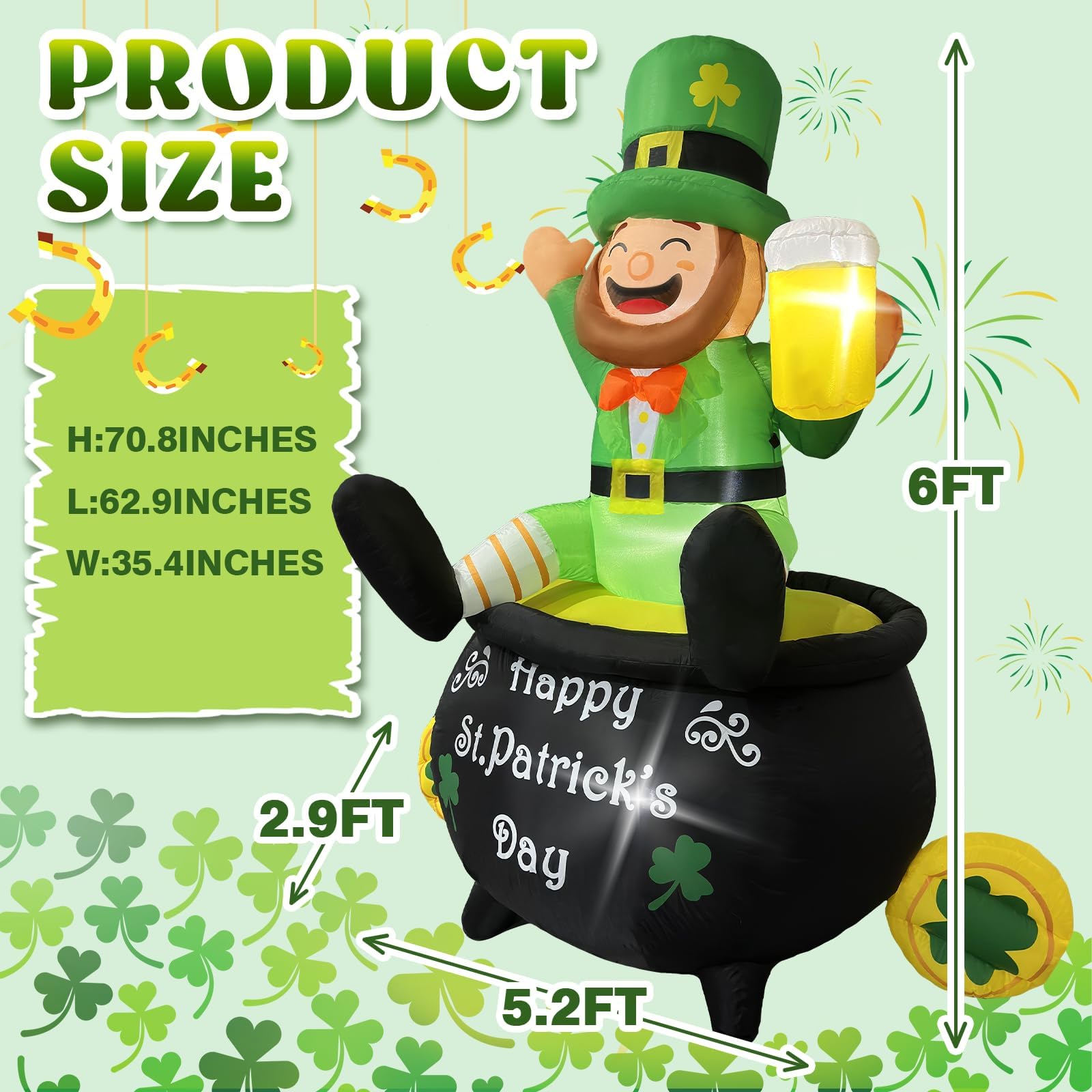 Opemon gold pot with shamrock display for cheerful St Patrick's Day decor