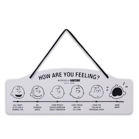 Open Road Brands Peanuts How Are You Feeling sign front view for nostalgic wall décor