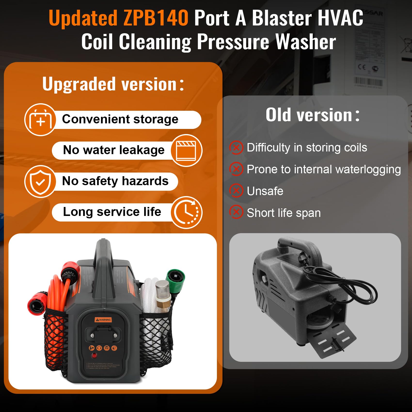 Opergen ZPB140 outdoor coil-cleaning setup enables efficient high-pressure cleaning.