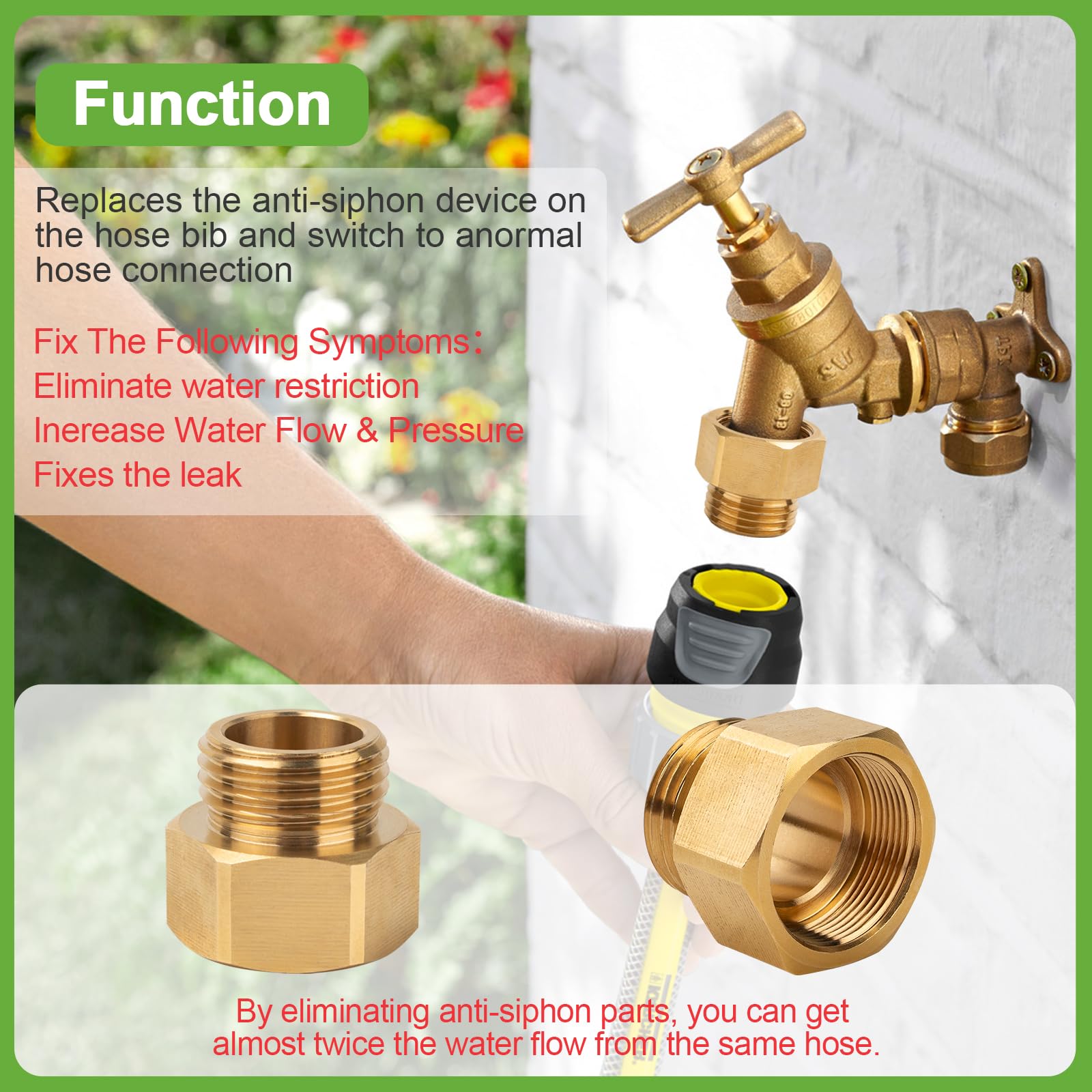 Ophjerg arrowhead spigot to hose connection enables reliable garden watering.