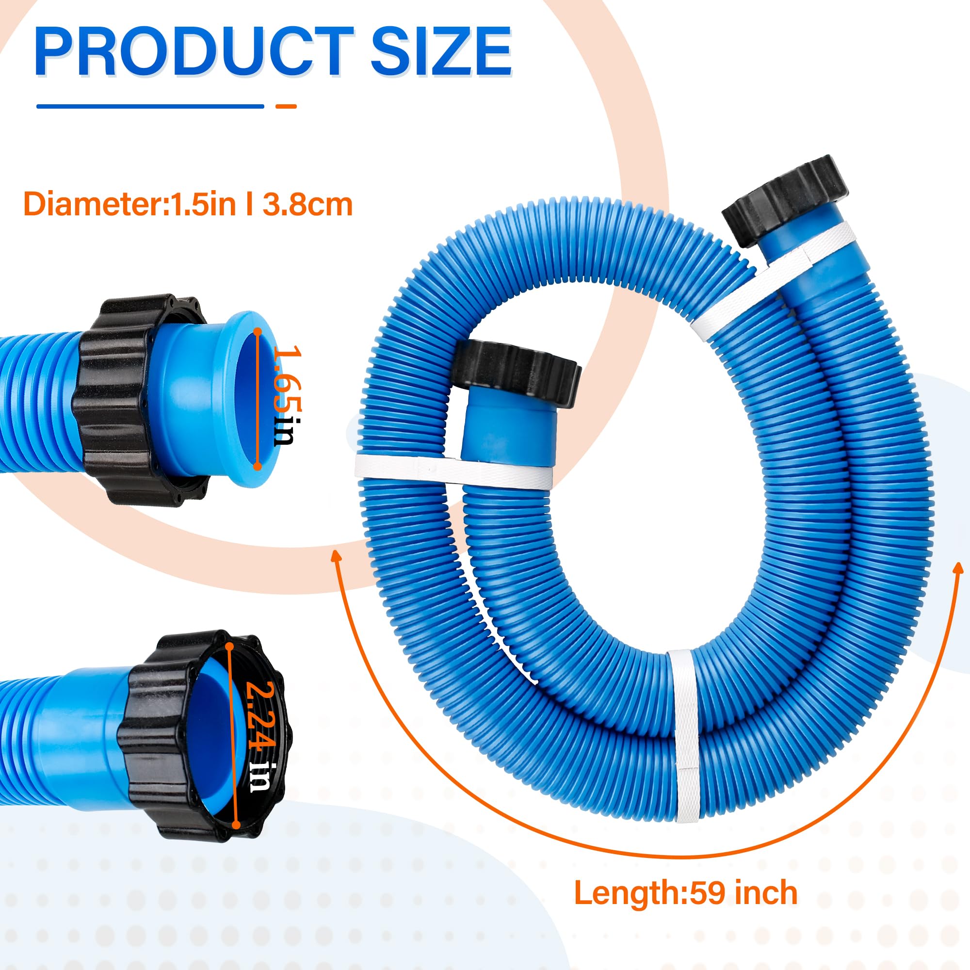 Ophjerg 1.5-inch diameter pool hose ready for 59-inch installations with compatible pumps.