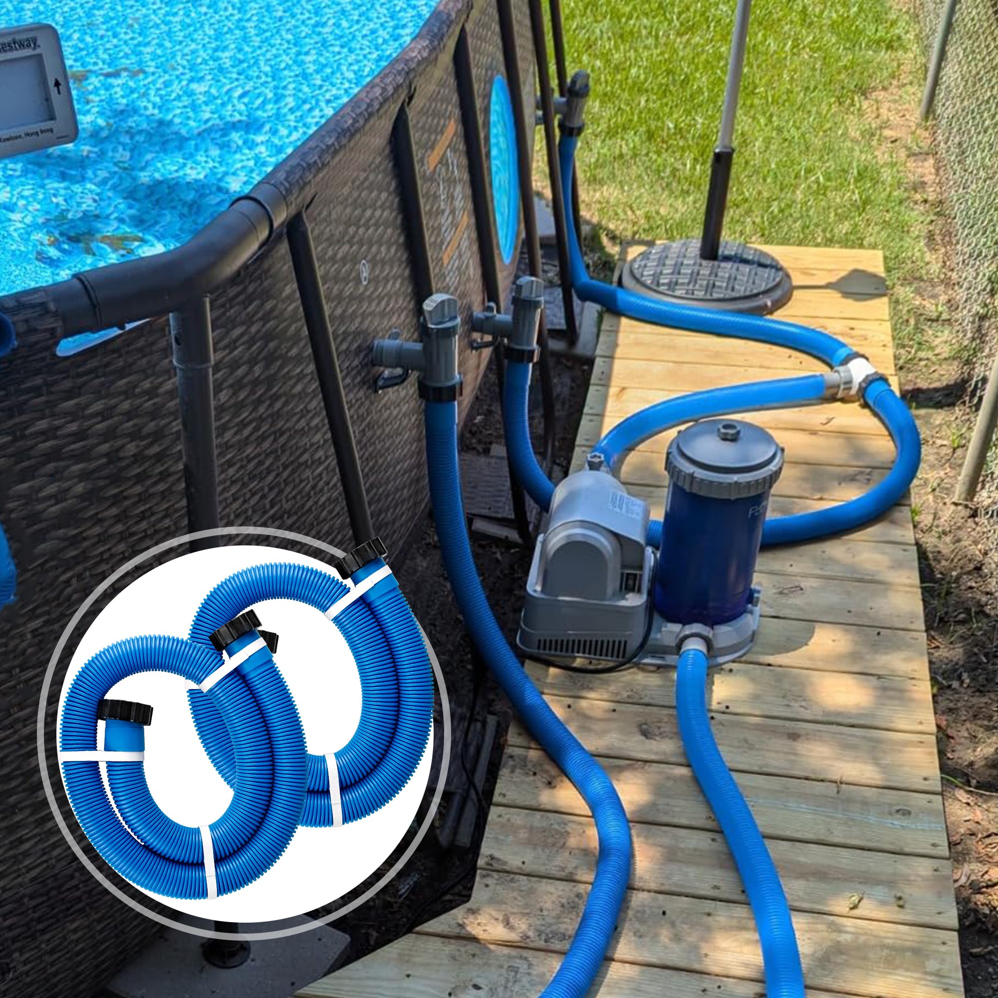 Ophjerg hose compatible with Intex and Coleman above-ground pools.