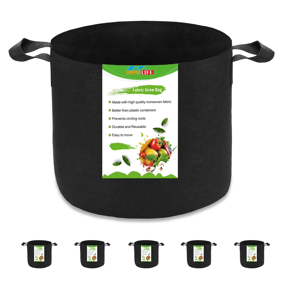 OPPOLIFE 5-gallon grow bag with handles for easy transport and planting.