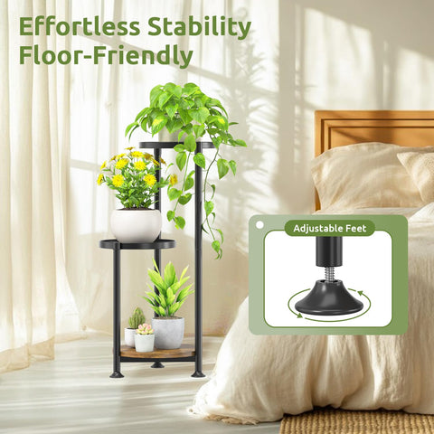 Oppro 3-tier plant stand heavy-load capacity keeps plants stable on uneven floors.