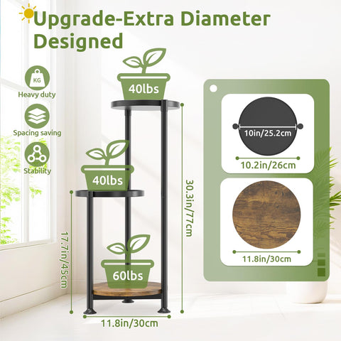 Oppro 3-tier plant stand side view highlights sturdy construction for heavy pots.