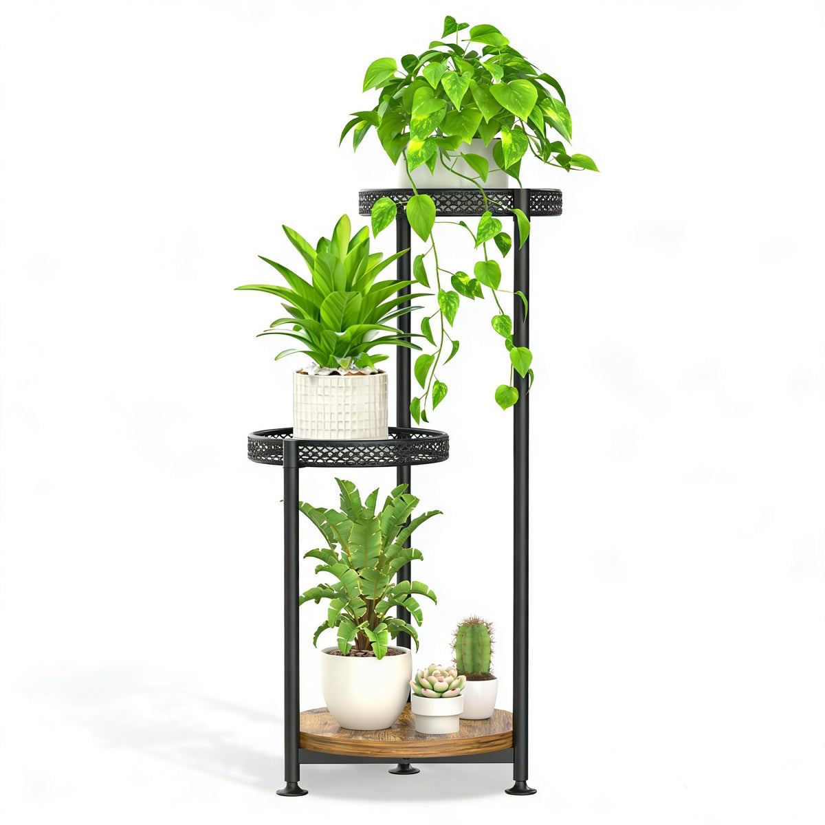 Oppro 3-tier plant stand with 10-inch trays for organized corner display.