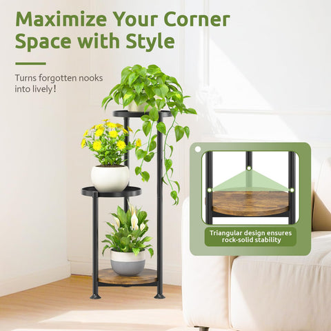 Oppro 3-tier plant stand wooden base supports heavier pots securely.