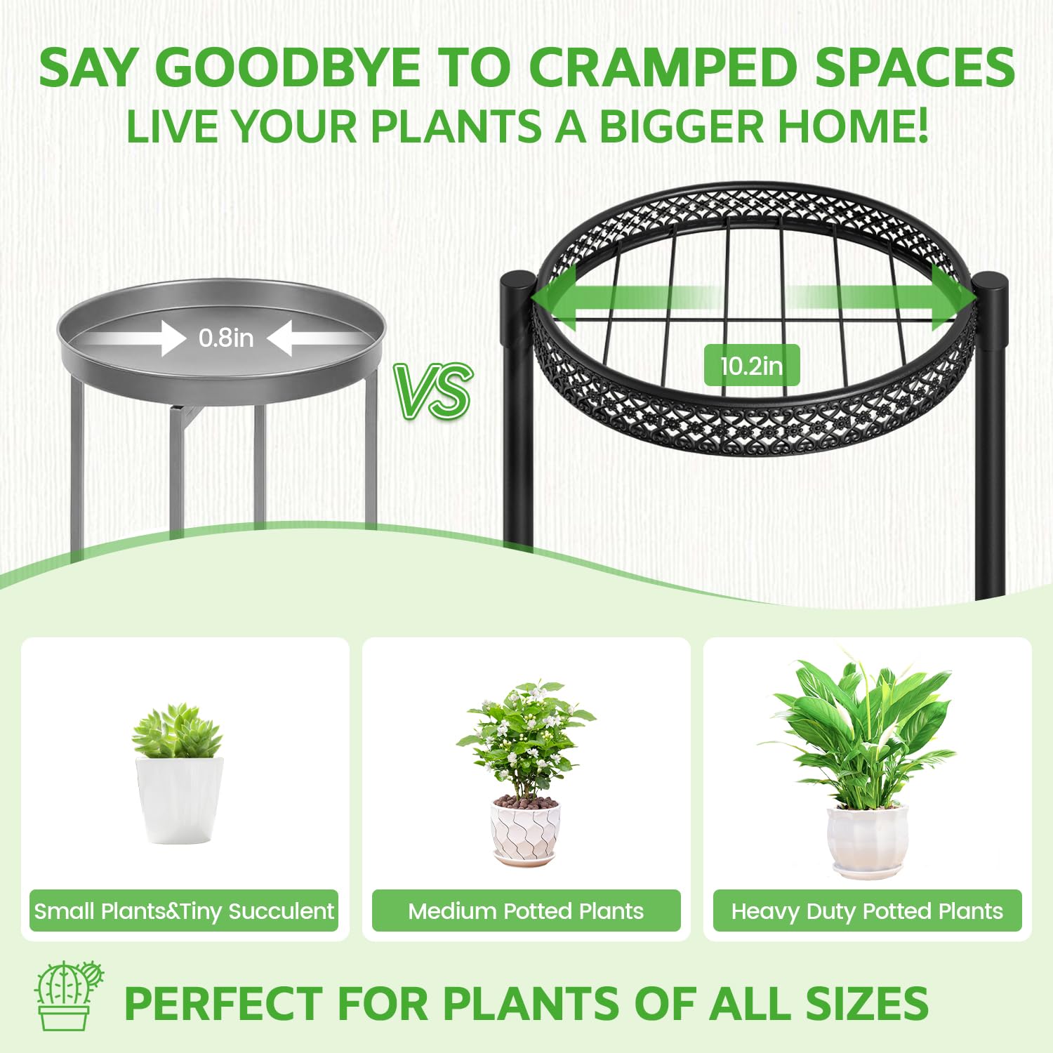 Oppro hollow drainage trays prevent water buildup while showcasing plants.