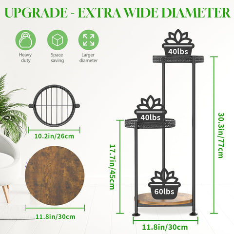 Oppro metal-wood combo stand with 12-inch shelf for versatile plant displays.