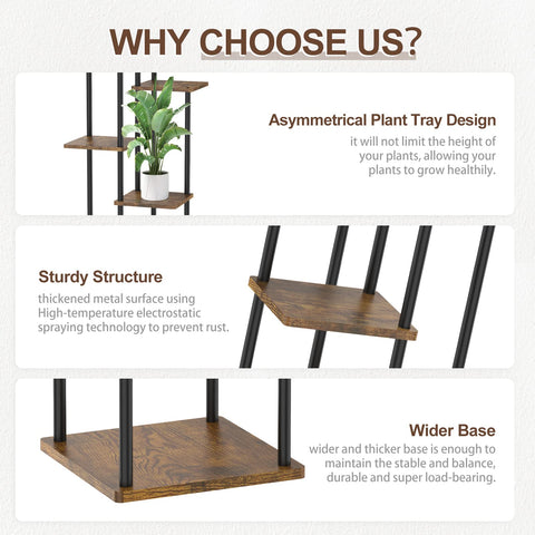 Oppro rustic black tall plant stand for indoors or outdoors, space-saving.