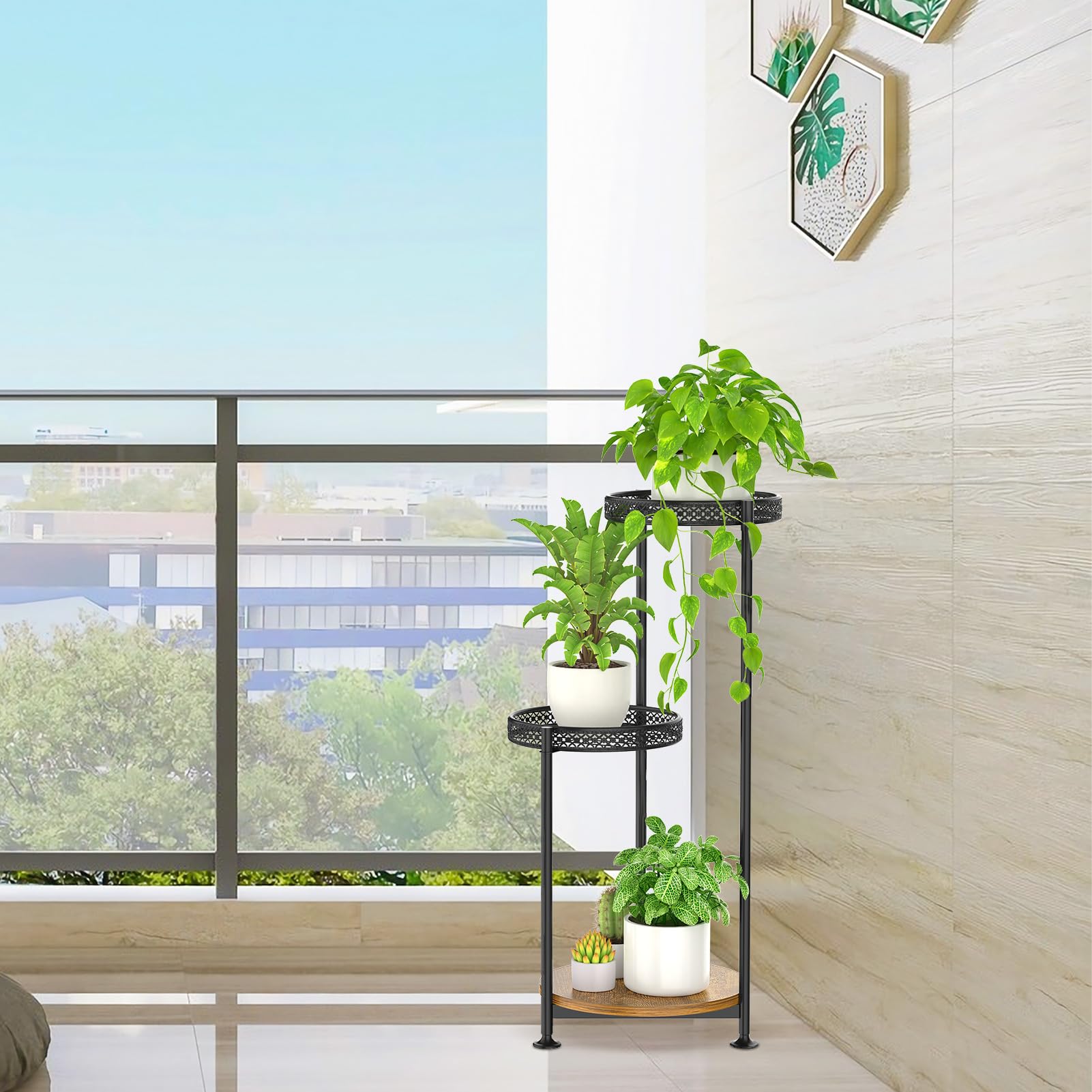 Oppro triangular sturdy frame provides stable support for multiple pots.