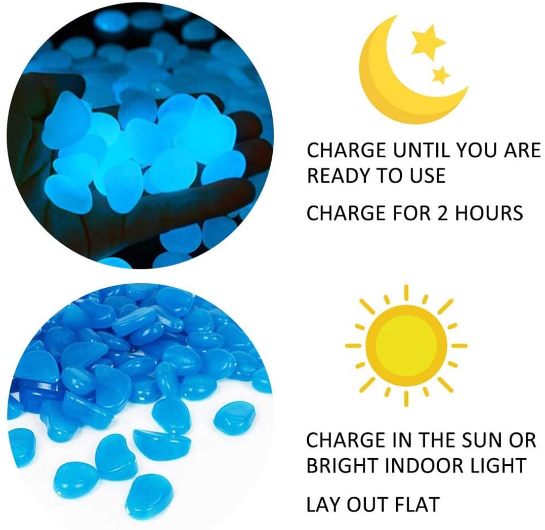 Opps glow pebbles blue-garden-bed brighten borders after sunset