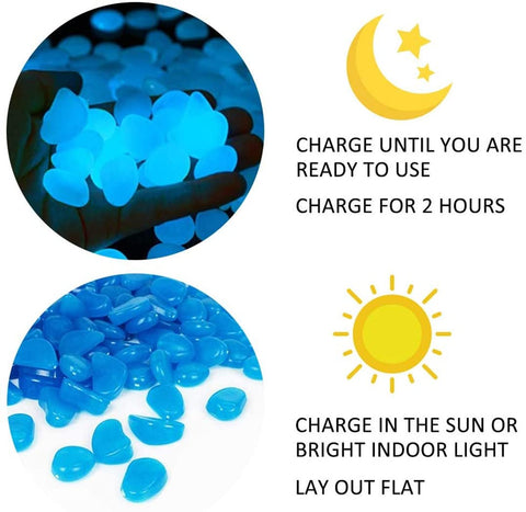 Opps glow pebbles blue-garden-bed brighten borders after sunset