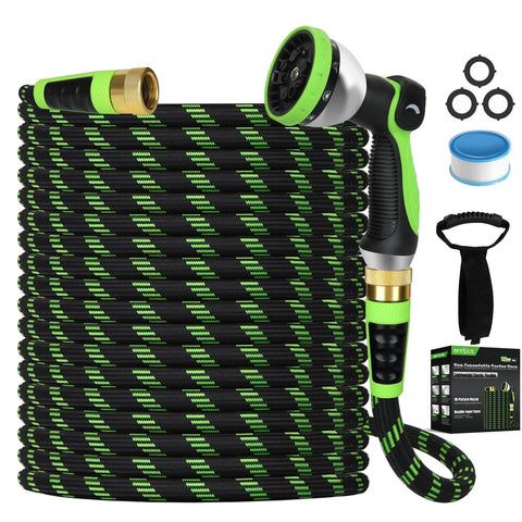 Oppsiue 100ft non expanding garden hose for steady outdoor watering.