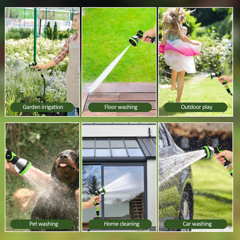 Oppsiue yard lawn car wash ready hose for various tasks.
