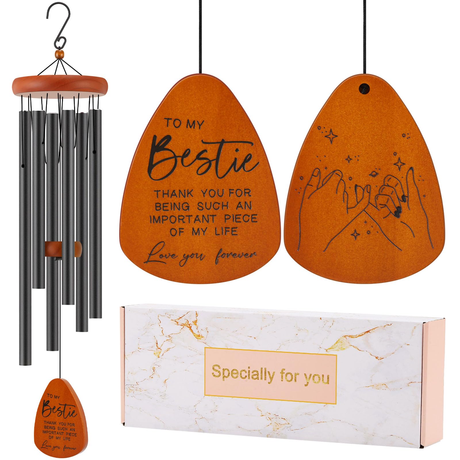 Oprever Bestie wind chime with blossom pattern creates tranquil garden ambiance.