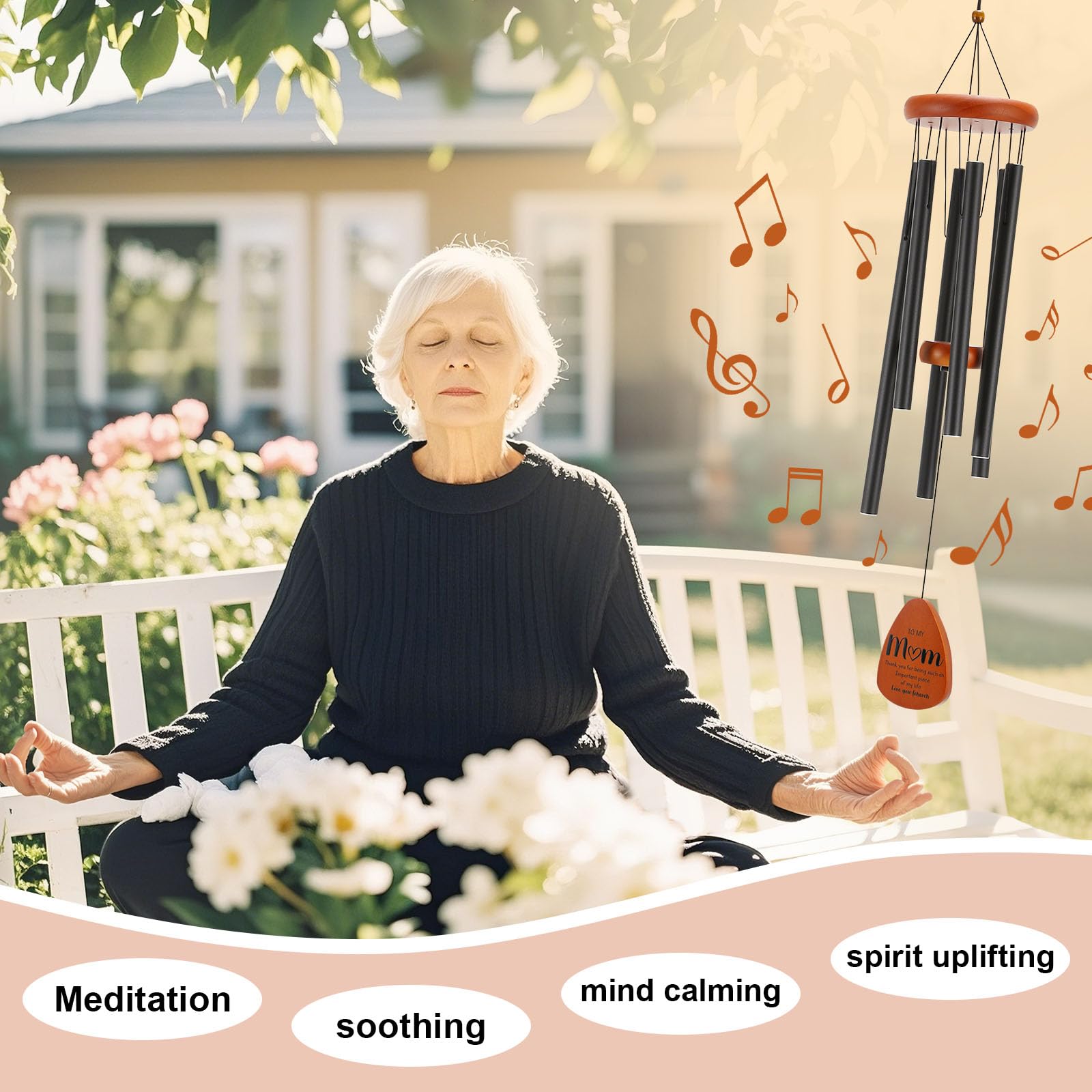 Oprever garden wind chime outdoors provides relaxing tones.