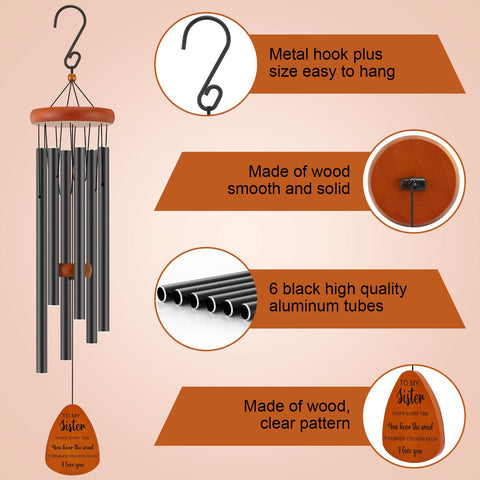 Oprever wind chime with black aluminum tubes for durable outdoor accents.