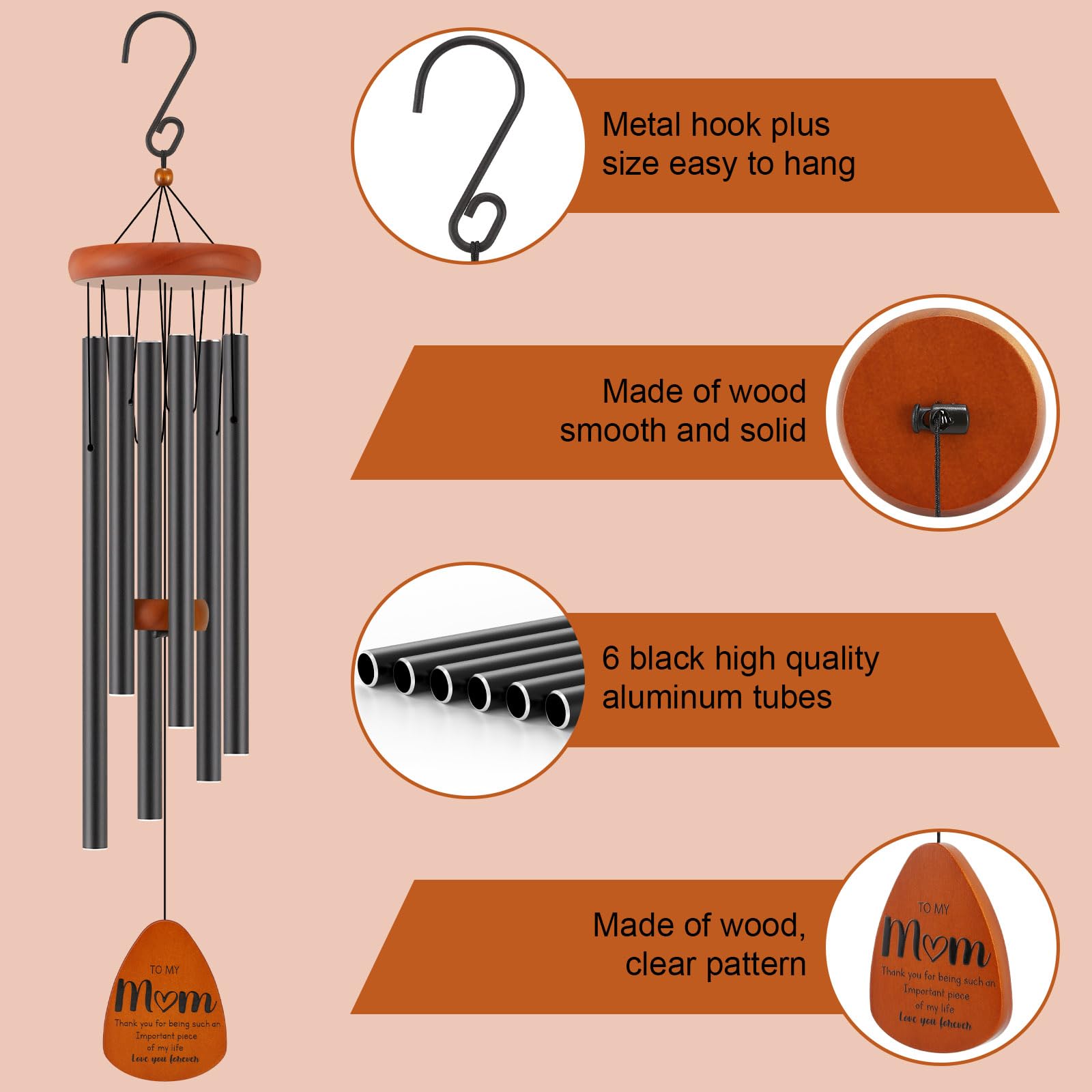 Oprever wooden pendants wind chime adds warm detail.