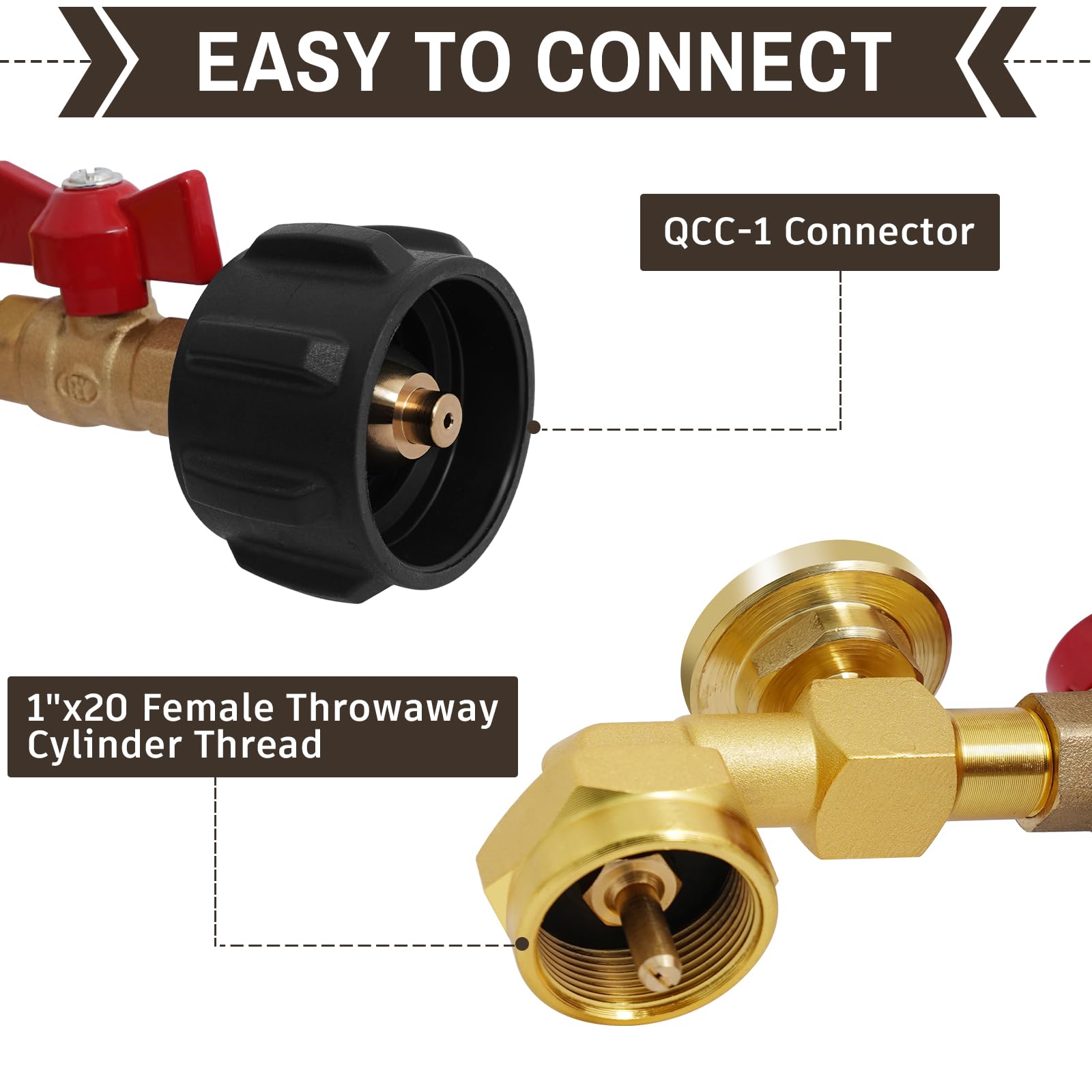 optheey 20lb-to-1lb converter connects large tanks to compact cylinders.