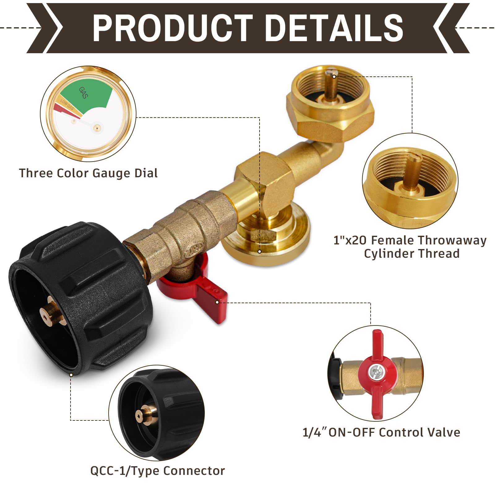 optheey brass construction ensures durable, long-lasting propane fittings.