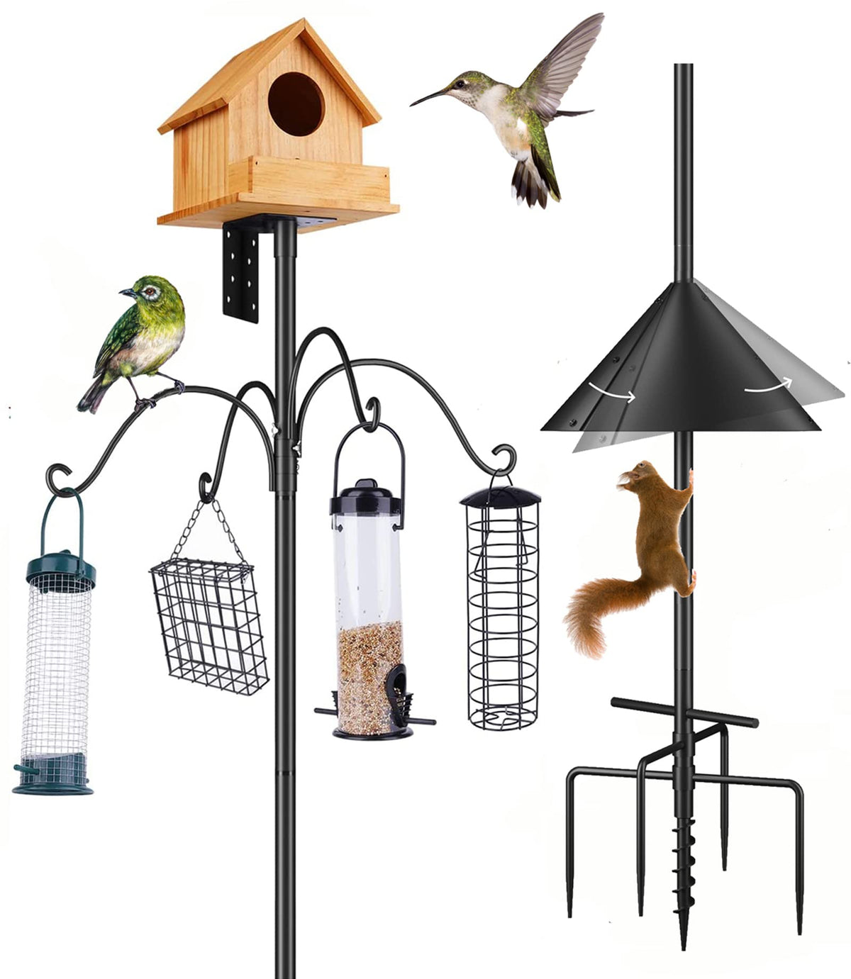 Optimech garden bird house pole base provides sturdy ground stability for feeders