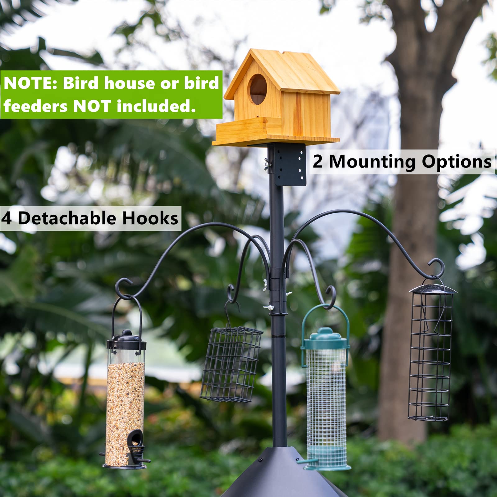 Optimech heavy-duty bird feeder pole stand supports multiple feeders securely