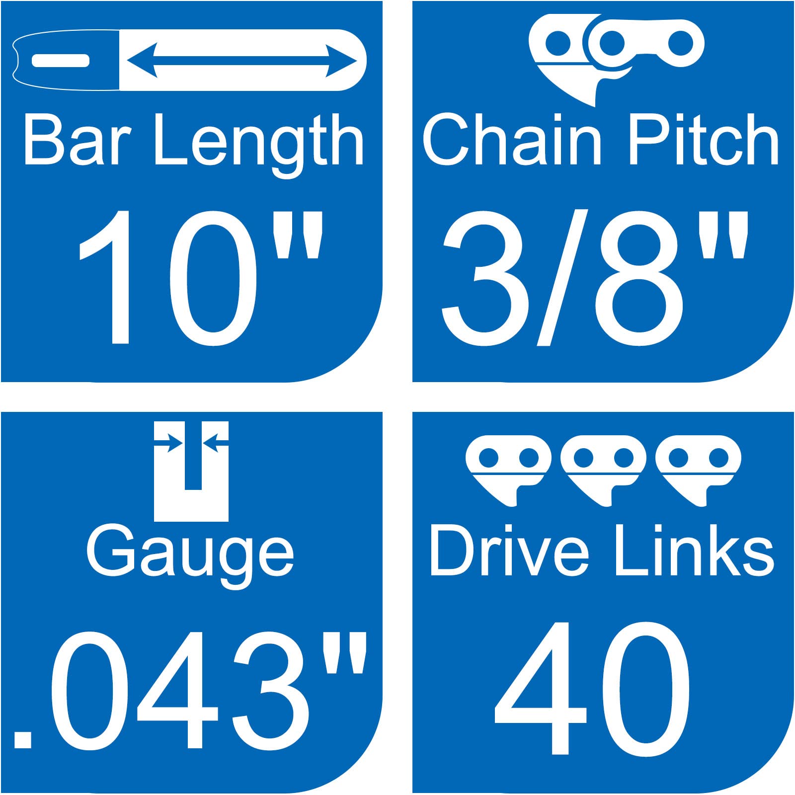 Opuladuo replacement chain set for 10-inch saw chains in two pieces.