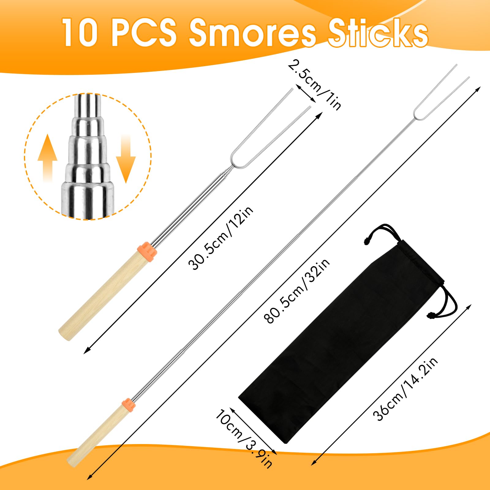 Opvixi smores sticks retractable with included black storage bag
