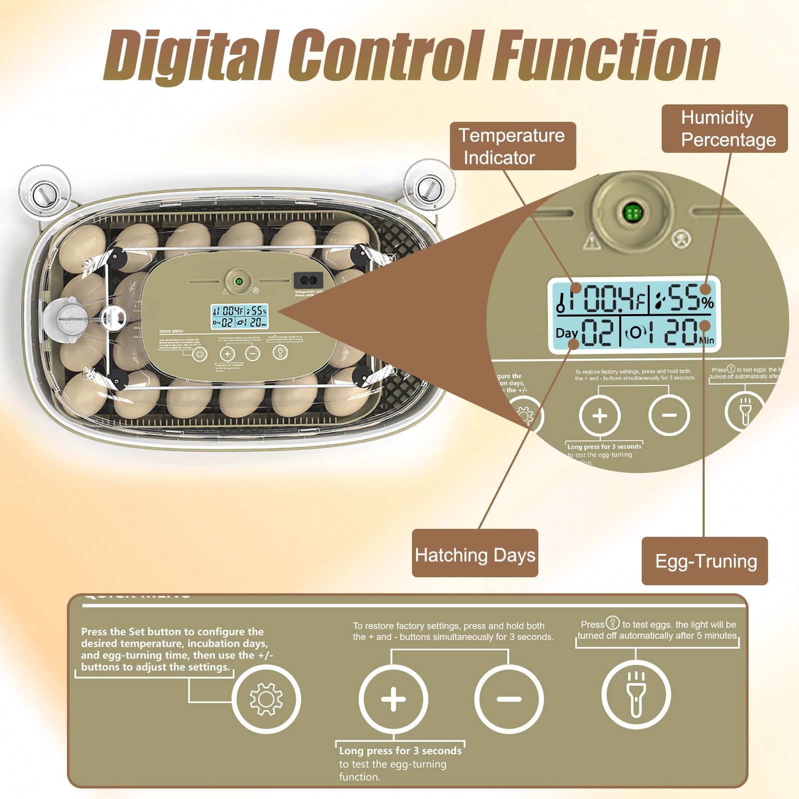 Oqioprd auto turning function enables hands-free egg rotation for consistent incubation