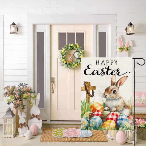 OQUAYA Easter flower border flag adds seasonal charm to gardens and porches.