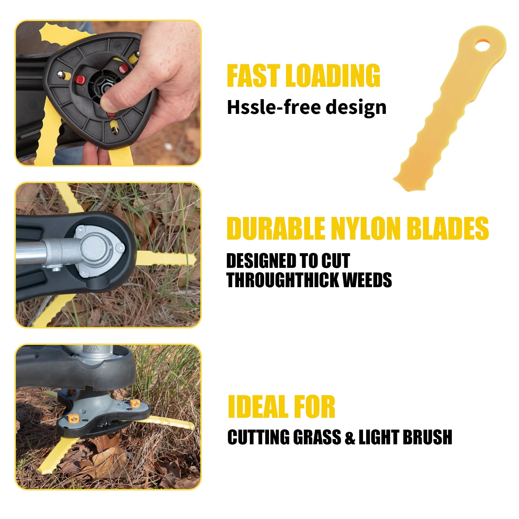 ORAEVY durable serrated nylon blades handle tough growth