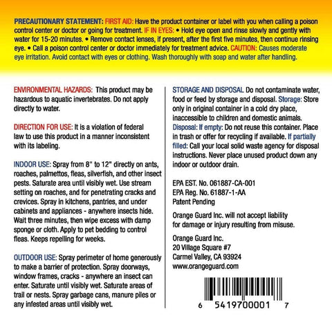 Orange Guard surface application shows natural pest control for indoor and outdoor use.