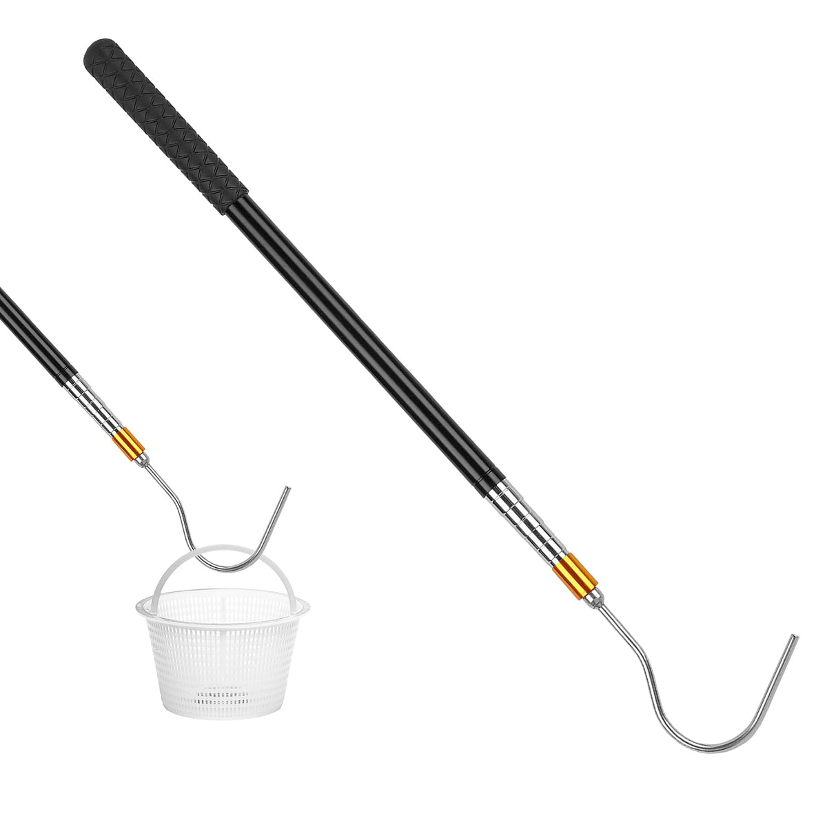 ORAPXI pool skimmer basket hook extends to 61.6 inches for easy reach.