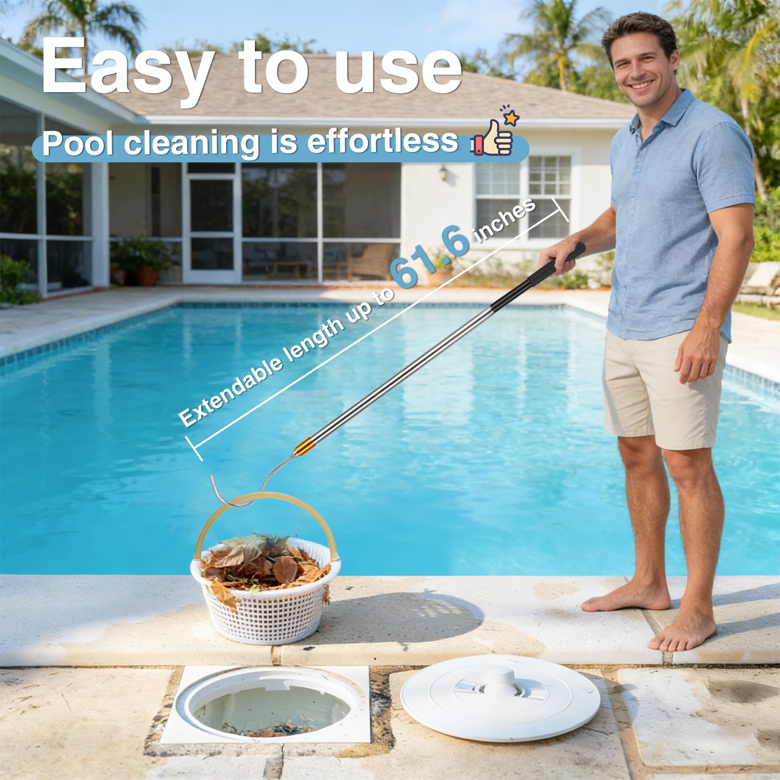 ORAPXI skimmer lid lifting hook enables lid access without bending.