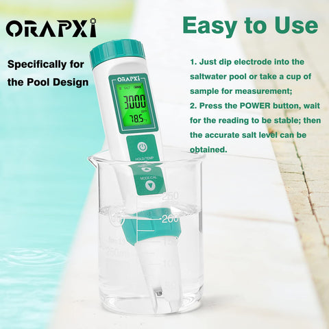 ORAPXI spa salt concentration tool helps maintain water balance.