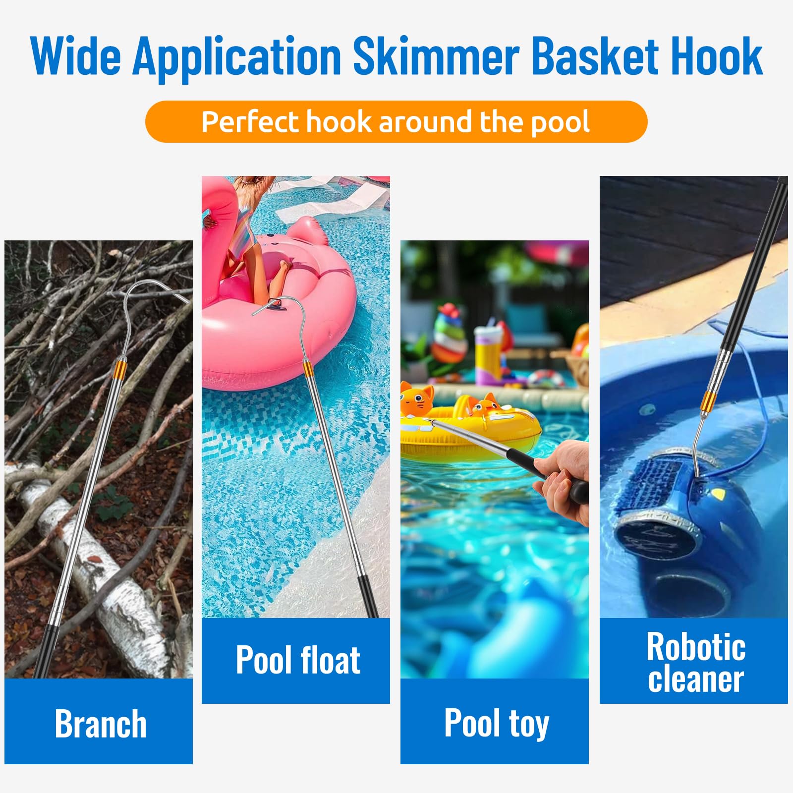 ORAPXI sturdy metal handle provides durable, reliable pool cleaning support.