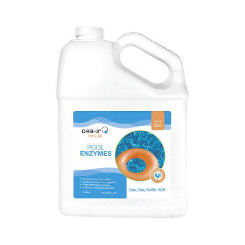 Orb-3 Pool Enzymes 1gal jug: easy dosing for weekly pool maintenance.