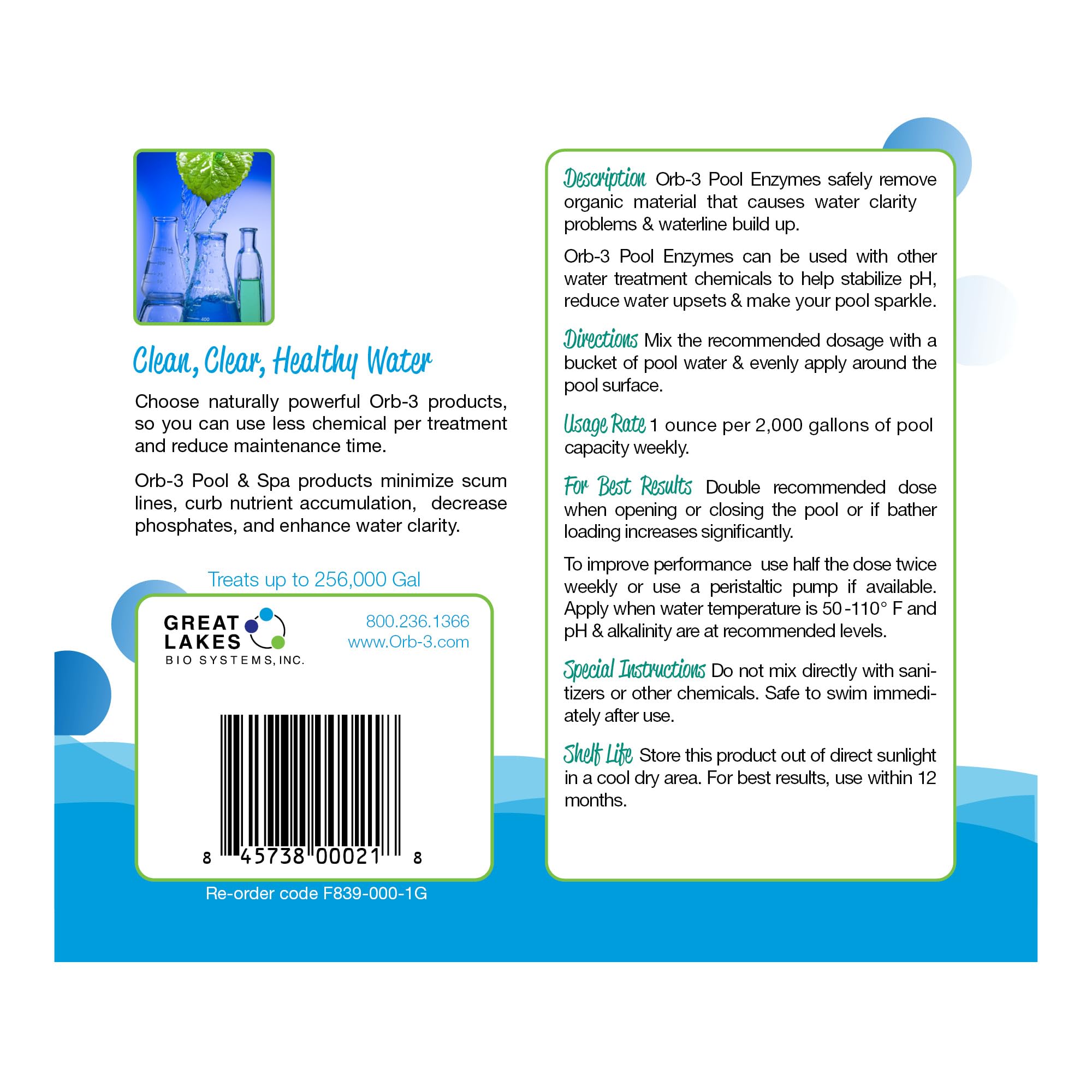 Orb-3 Made-in-usa label: USA-made pool enzyme with a satisfaction guarantee.