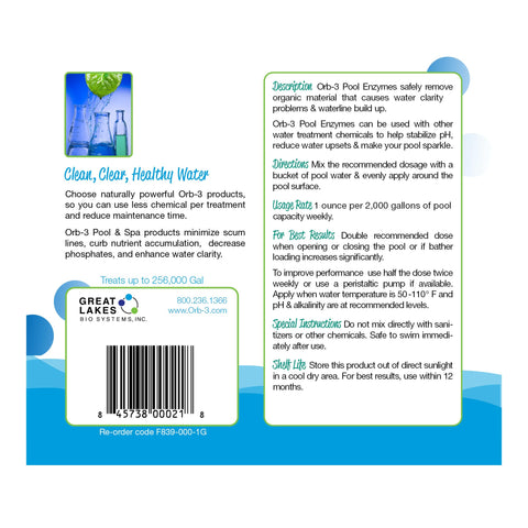Orb-3 Made-in-usa label: USA-made pool enzyme with a satisfaction guarantee.