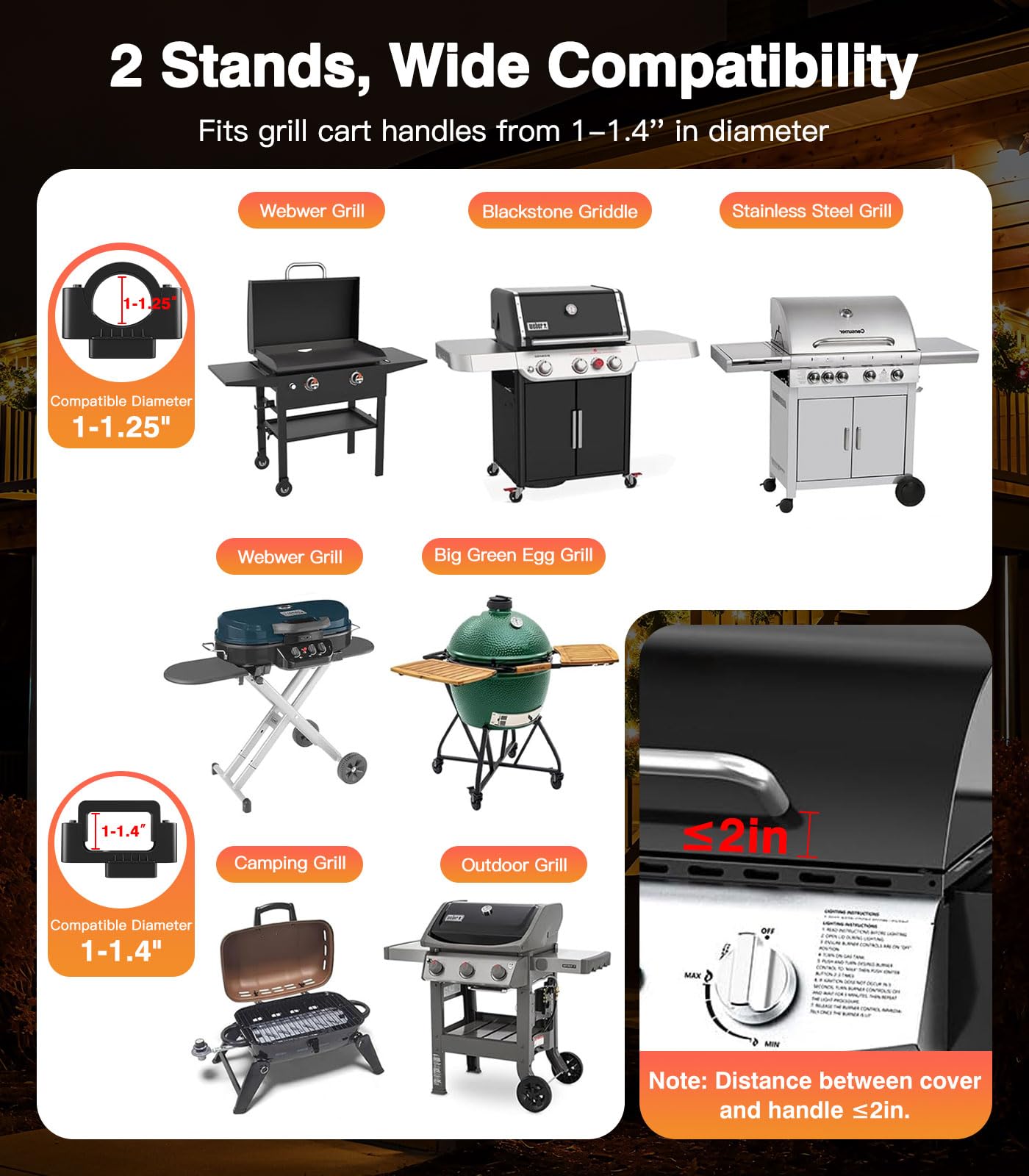 Orbecco grill light auto on/off feature simplifies grilling.