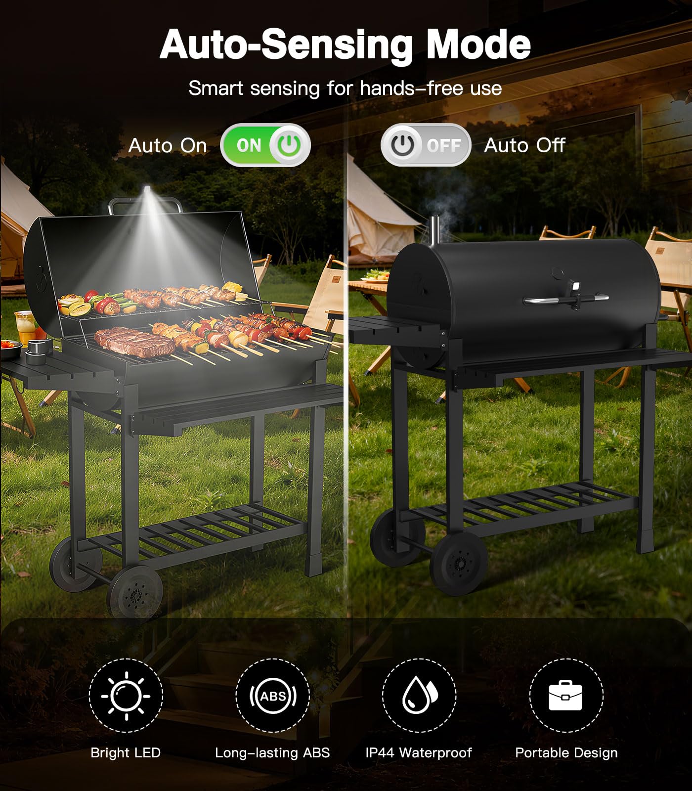 Orbecco grill light with round or square stands fits Weber and Blackstone grills.