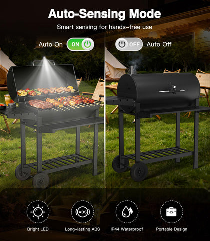 Orbecco grill light with round or square stands fits Weber and Blackstone grills.