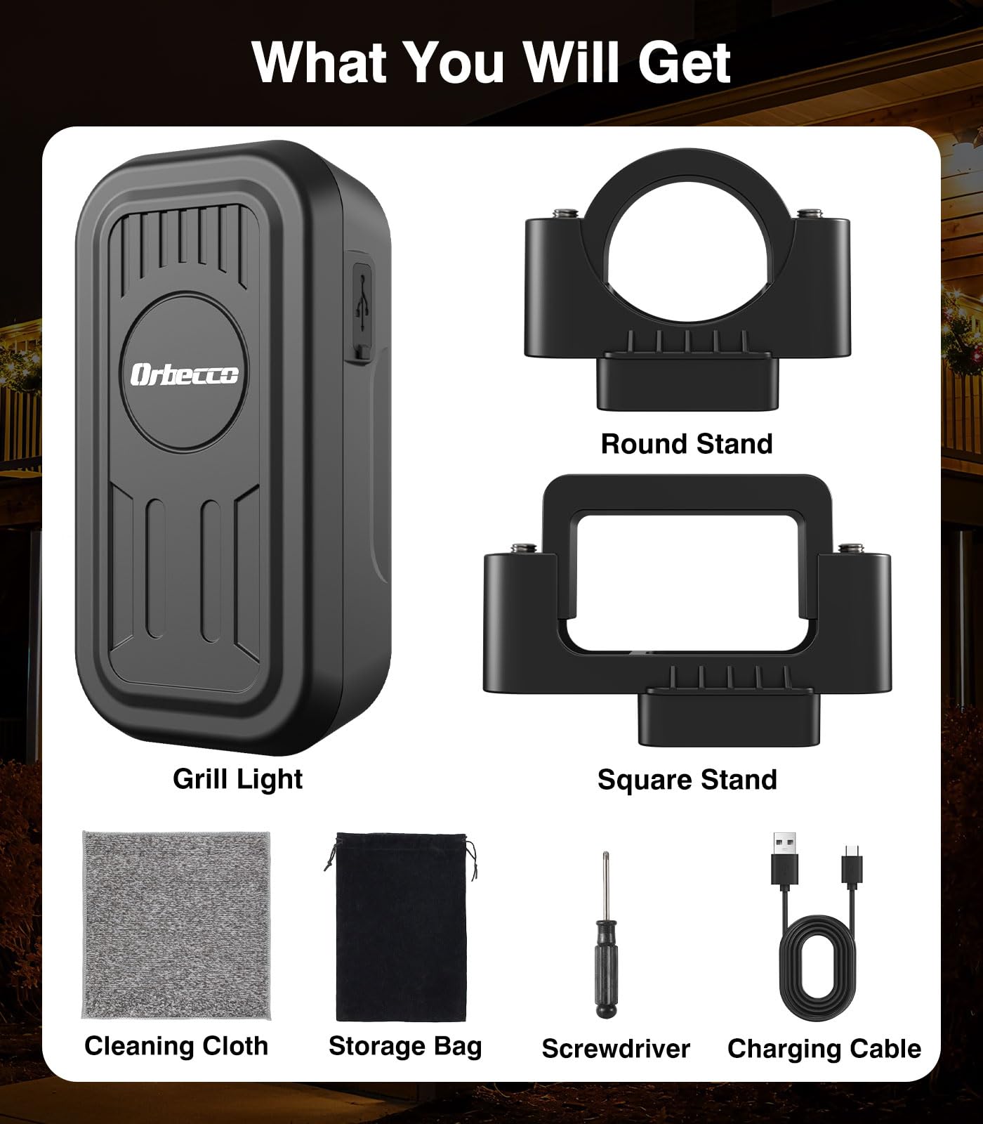 Orbecco rechargeable grill light can be used as a standalone light.