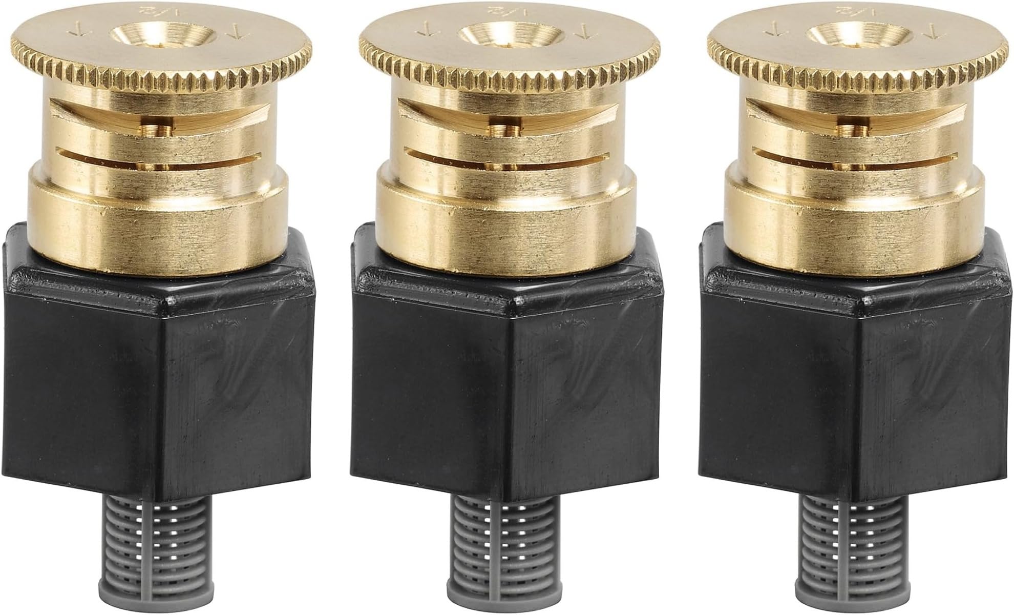 Orbit 54052 shrub head sprinkler adapter with brass half-pattern nozzle delivers even coverage for shrubs.