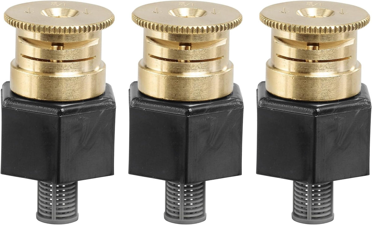 Orbit 54052 shrub head sprinkler adapter with brass half-pattern nozzle delivers even coverage for shrubs.