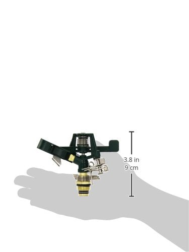Orbit 55015 zinc impact sprinkler anti-backsplash arm ensures consistent spray pattern.