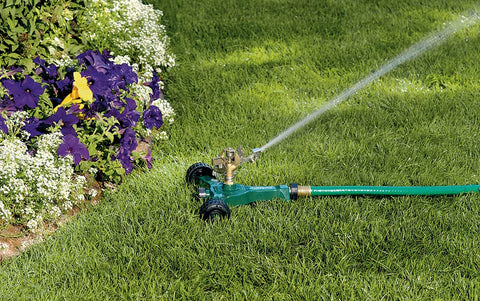 Orbit 56186N rotating sprinkler head delivers even coverage across the yard