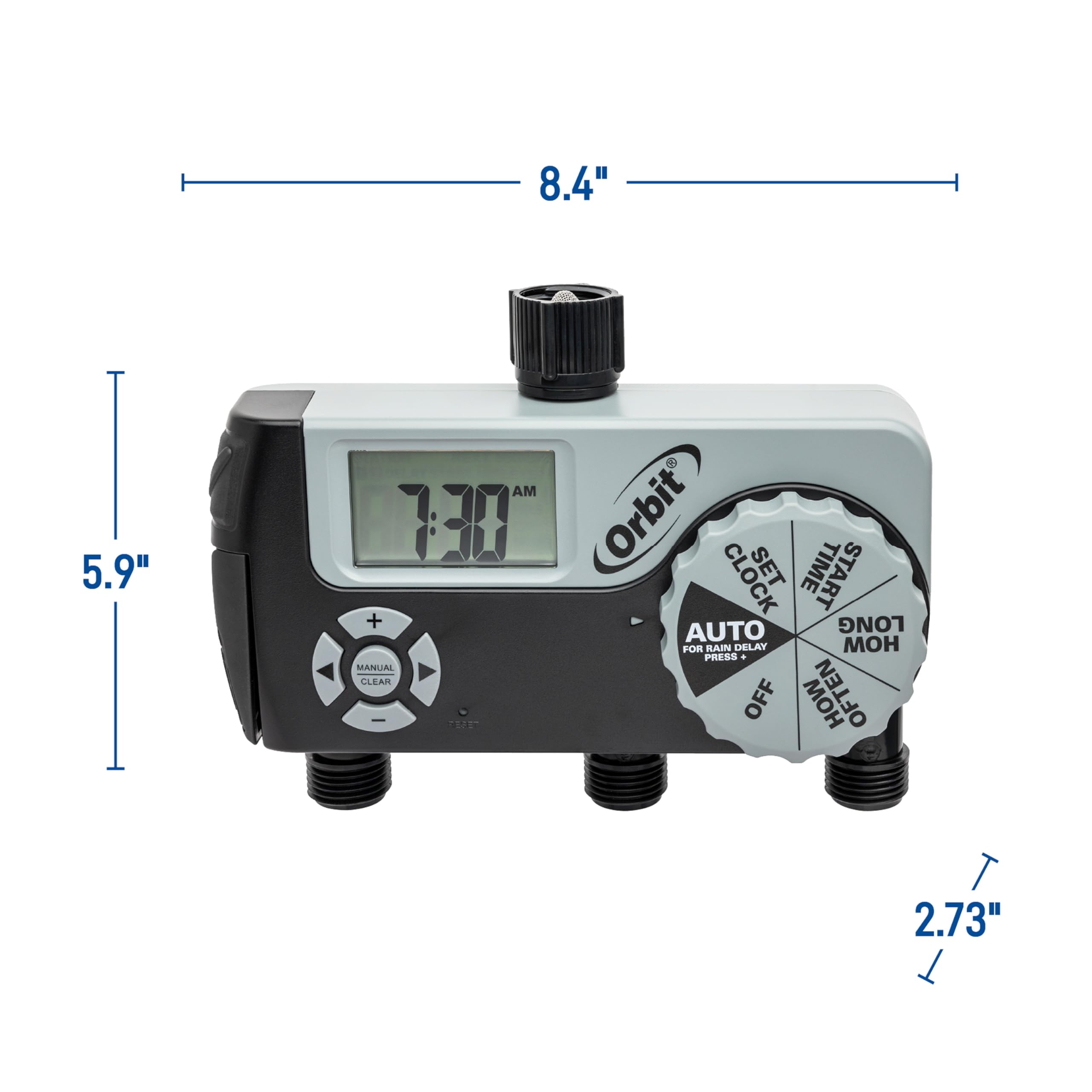 Orbit 56233D AA battery compartment keeps timer powered.